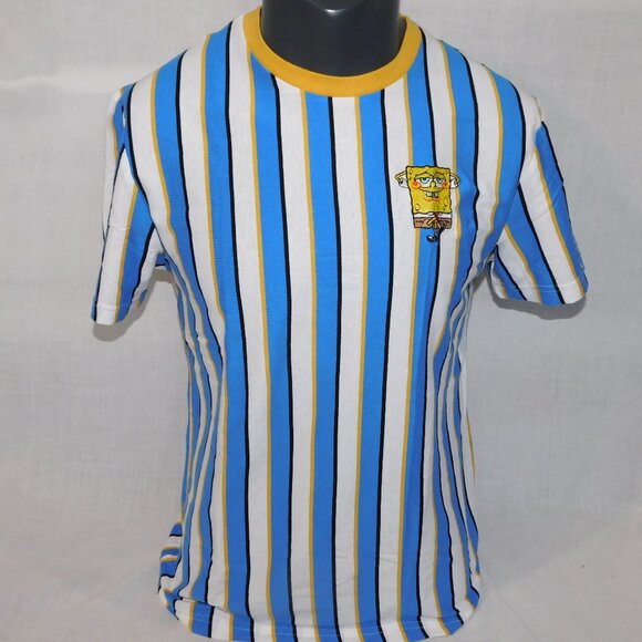 Nickelodeon Mens M  SpongeBob Squarepants Blue white Yellow Striped T Shirrt - Picture 1 of 7